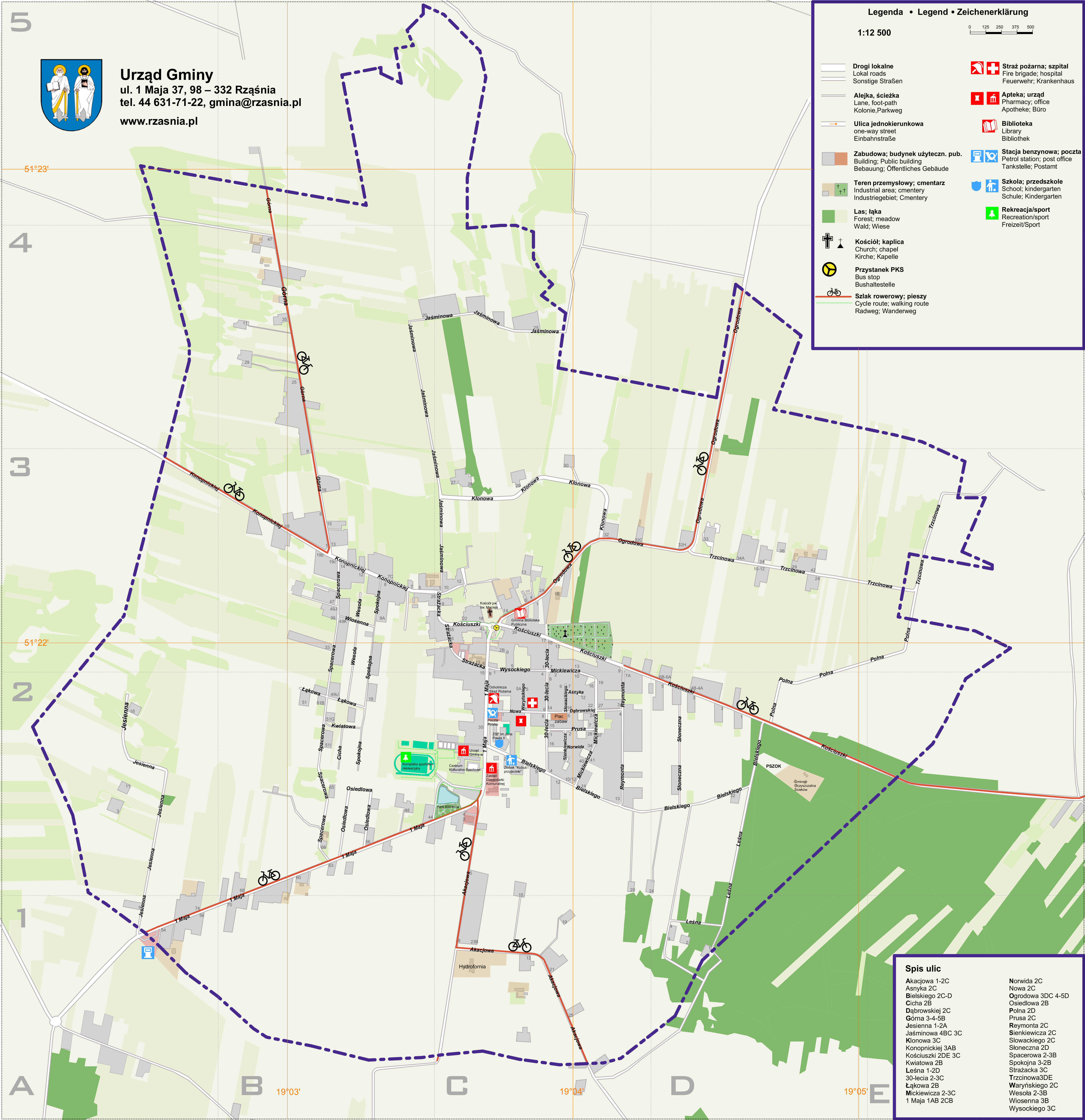 Mapa ulic w miejscowości Rząśnia