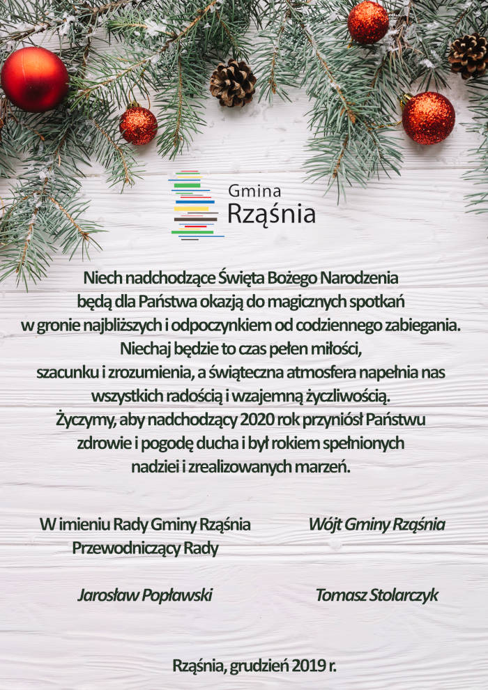 Życzenia świąteczno - noworoczne 2019