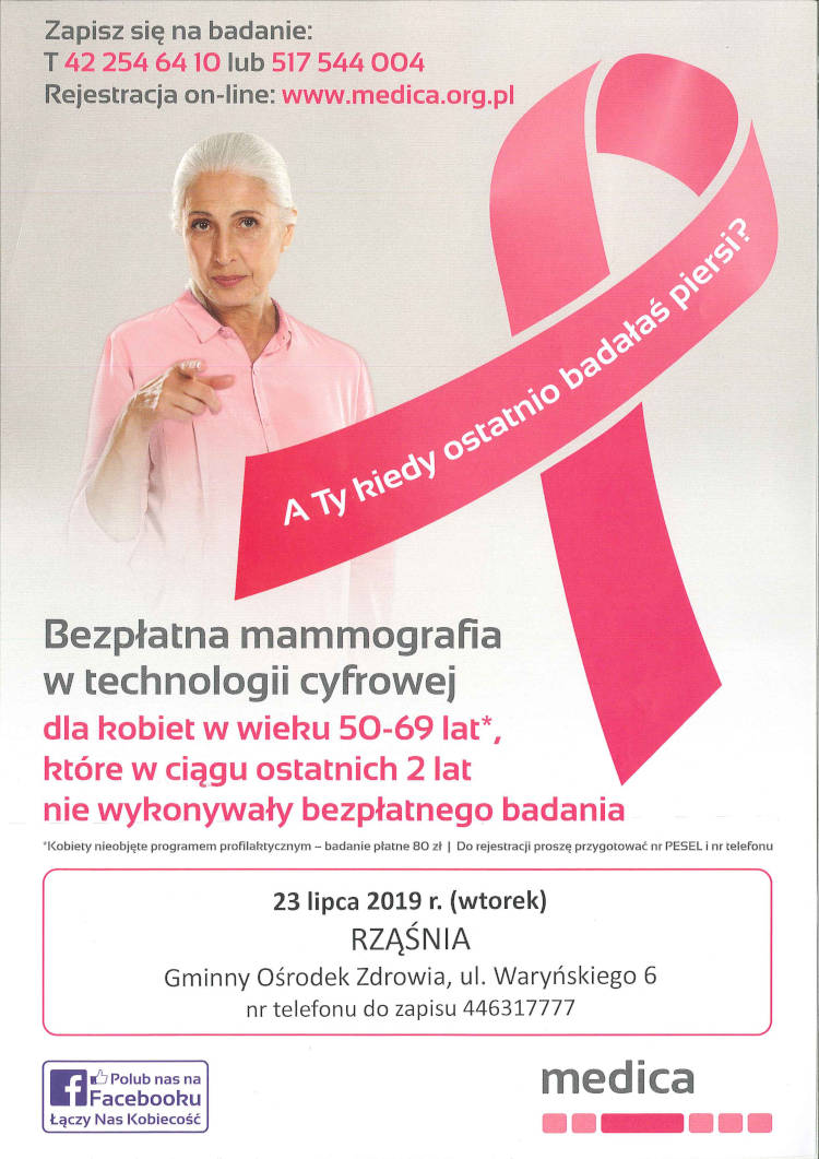 Zaproszenie na bezpłatną mammografię