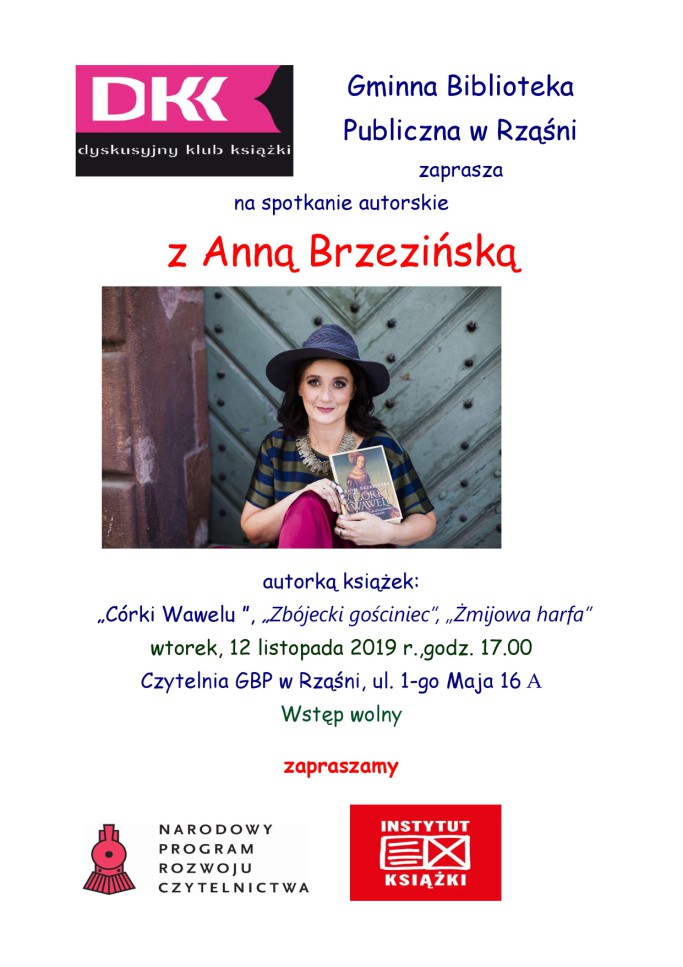 Zaproszenie na spotkanie autorskie z Anną Brzezińską
