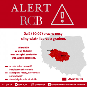 Alert RCB. Silny wiatr i burze z gradem