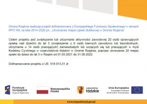 Rekrutacja do projektu „Utworzenie miejsc opieki żłobkowej w Gminie Rząśnia”