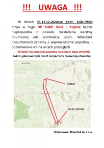 Utrudnienia na drodze powiatowej DP3500E