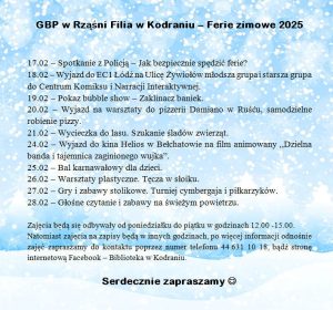 Ferie zimowe w Gminnej Bibliotece Publicznej w Rząśni, Filia w Kodraniu
