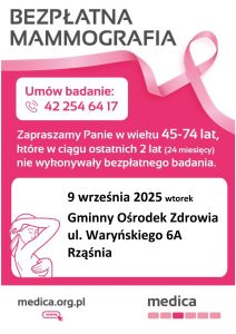 Bezpłatne badania mammograficzne w Rząśni