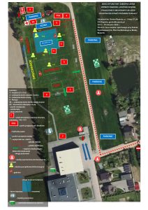 szkic sytuacyjny zabezpieczenia imprezy masowej pod nazwą “Dożynki Gminne połączone z jubileuszem 120-lecia OSP Biała”