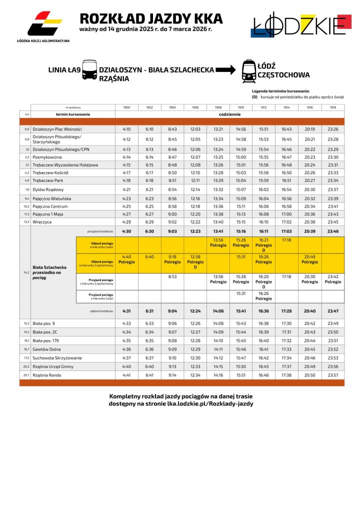 Rozkład jazdy Kolejowej Komunikacji Autobusowej obowiązujący od 14 grudnia 2025 r.