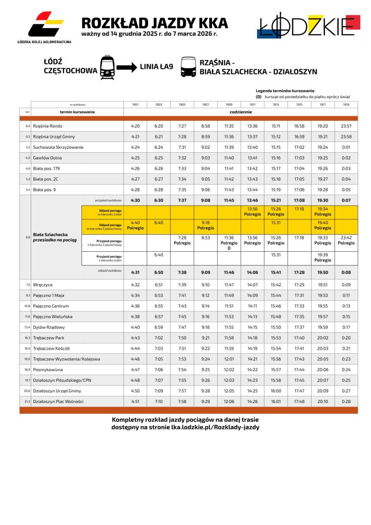 Rozkład jazdy Kolejowej Komunikacji Autobusowej obowiązujący od 14 grudnia 2025 r.