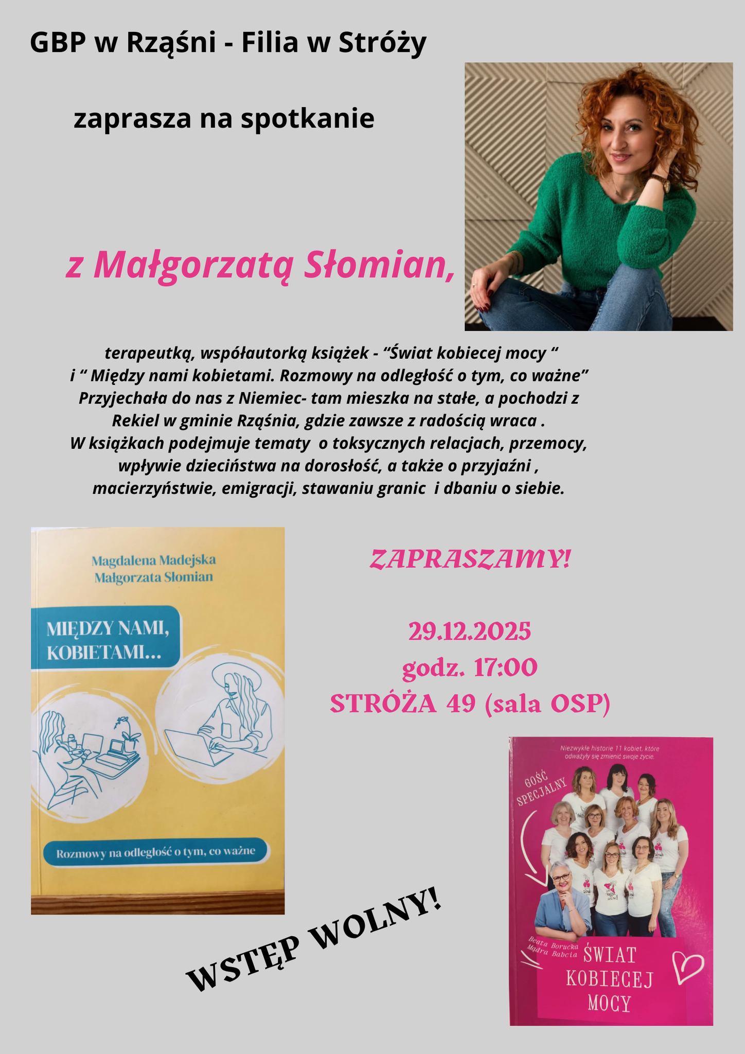 Spotkanie autorskie z Małgorzatą Słomian w Stróży