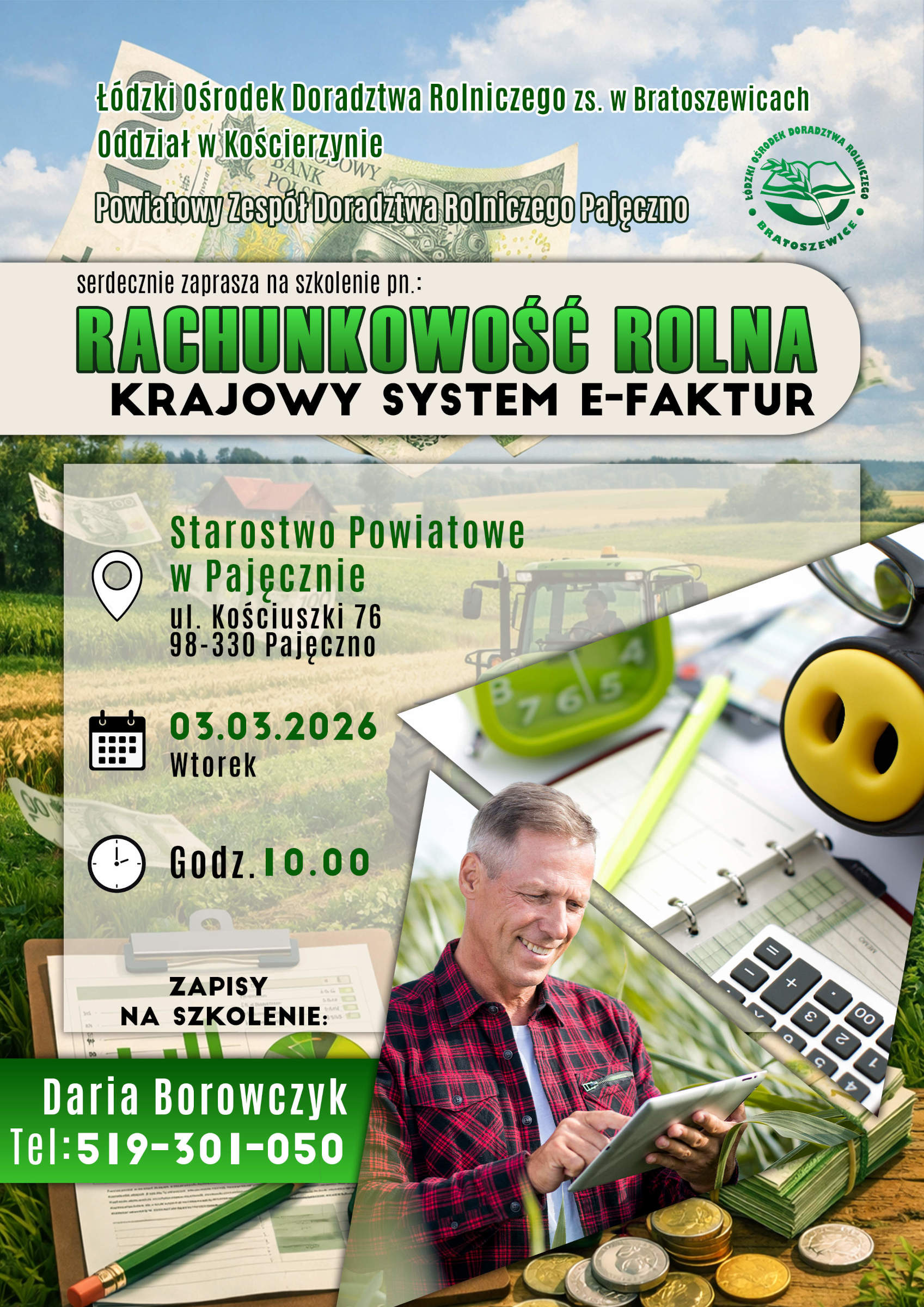 Rachunkowość rolna. Krajowy system e-faktur. Szkolenie