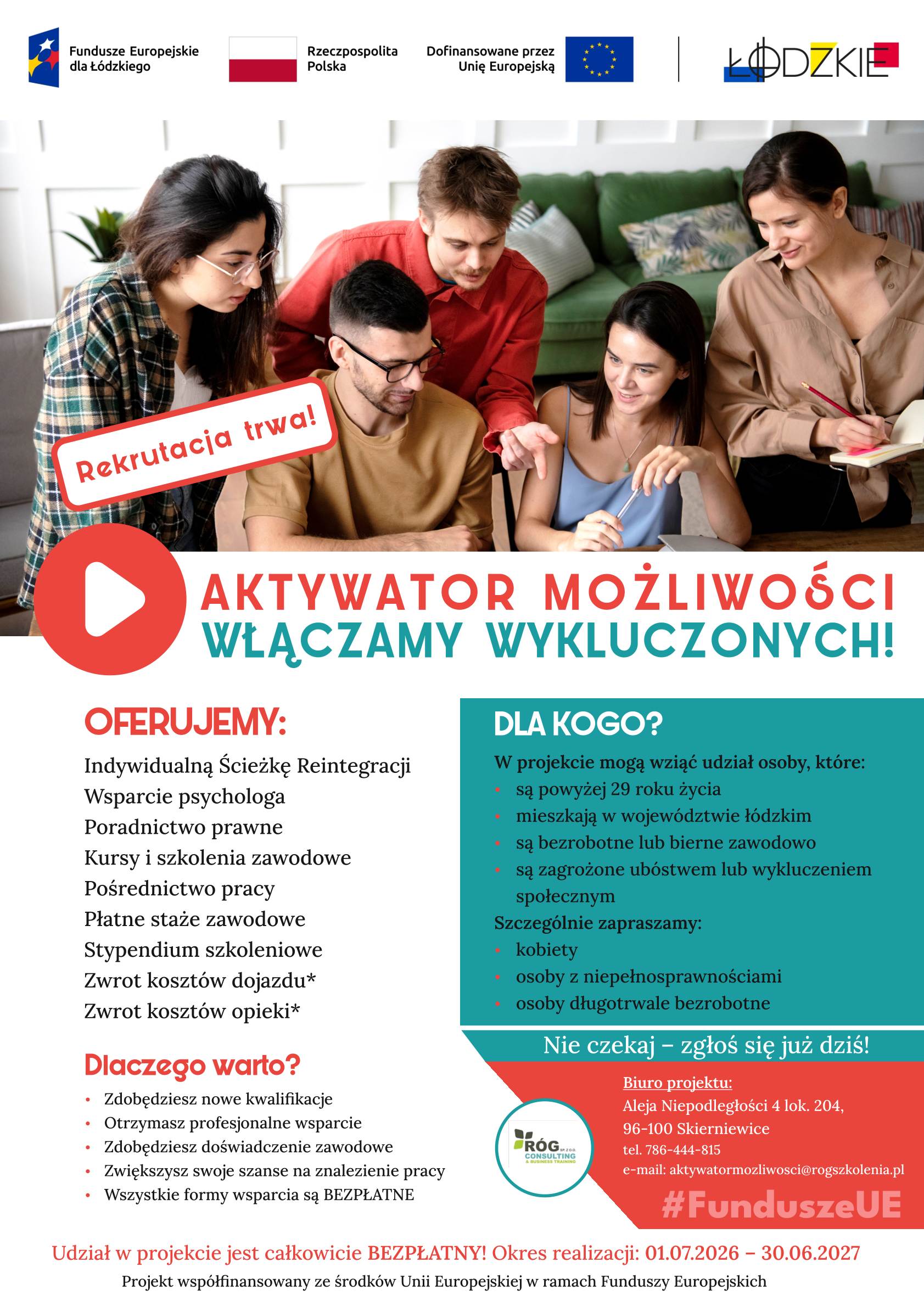 Bezpłatne wsparcie dla osób 29+. Projekt „Aktywator Możliwości – Włączamy Wykluczonych!”
