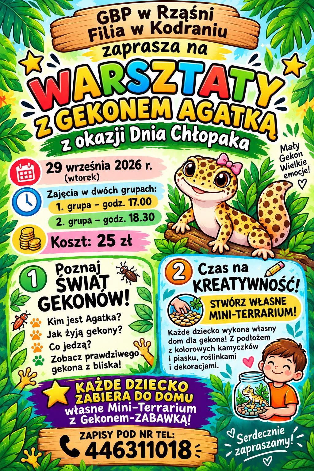 Warsztaty z gekonem Agatką w Kodraniu