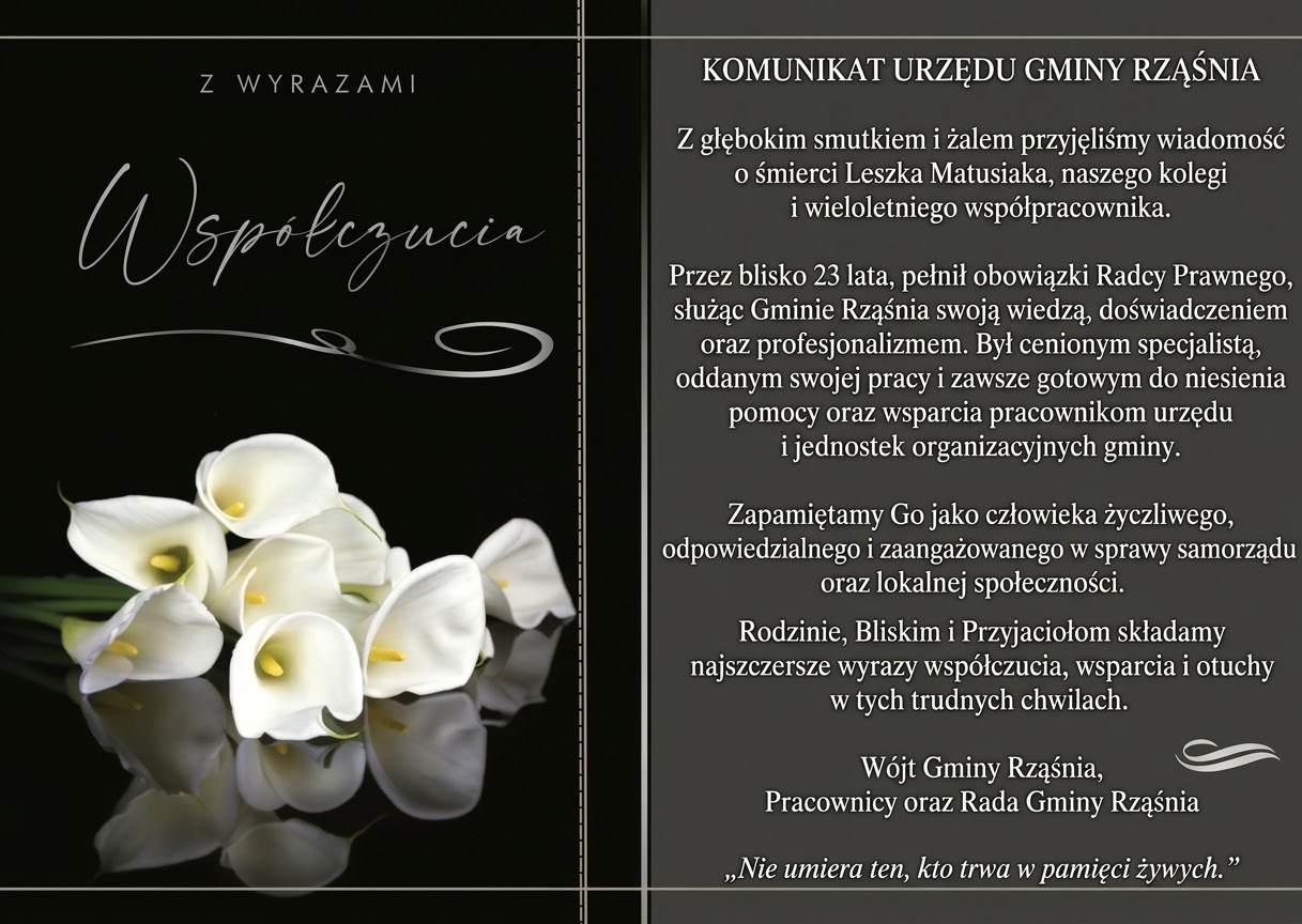 Wyrazy współczucia i głębokiego żalu z powodu śmierci Leszka Matusiaka