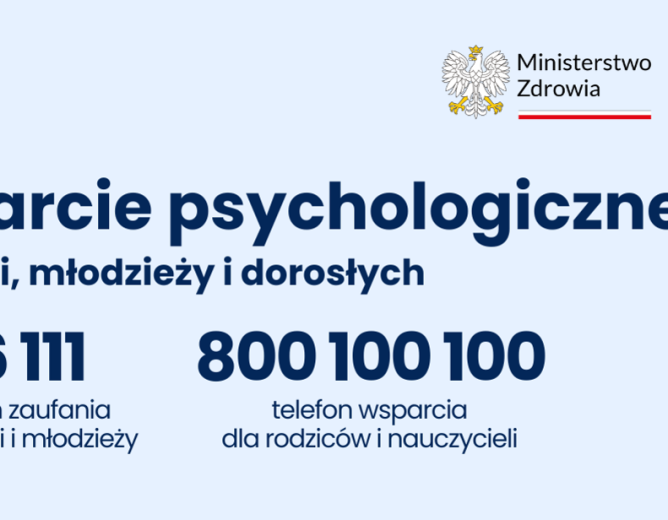 Ministerstwo Zdrowia przypomina o wsparciu psychologicznym dla dzieci, młodzieży i dorosłych